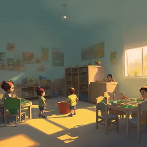 Modern restaurant interior with wooden dining table and chairs