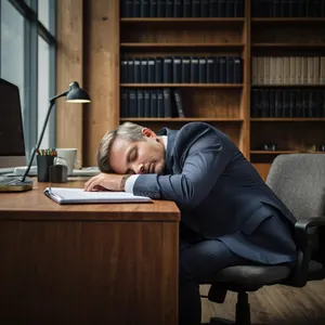 Happy man working on laptop in office library