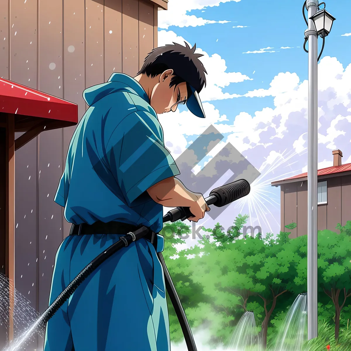 Picture of Happy male cleaner working outdoors