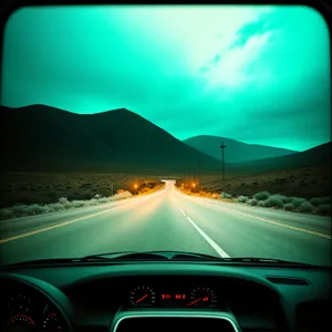 Speeding Car on Highway with Beautiful Sky