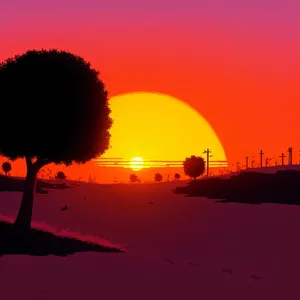 Golden Horizon: A Majestic Sunset Over a Vibrant Landscape