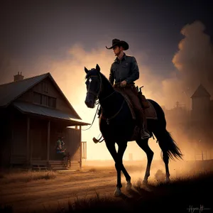 Stunning Sunset Silhouette of Vaulting Horse and Cowboy