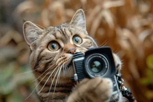 Fluffy gray tabby cat with charming eyes.