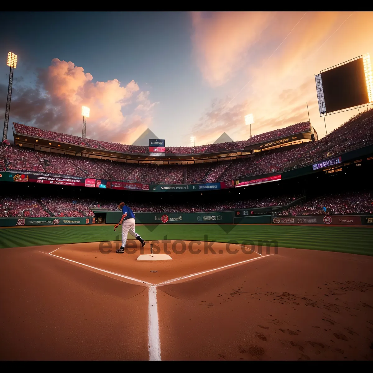 Picture of Nighttime Baseball Match at Stadium