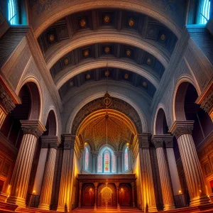 Old Catholic Cathedral Interior with Gothic Architecture