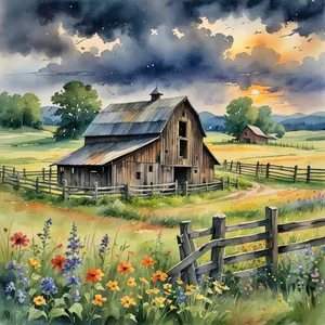 Old rural farmhouse in summer landscape