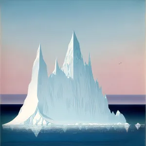 Serene Seascape: Majestic Schooner Sailing through Pristine Iceberg-filled Waters