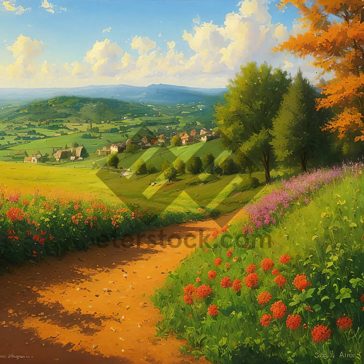 Picture of Idyllic Countryside Landscape with Vast Meadows and Sunny Skies