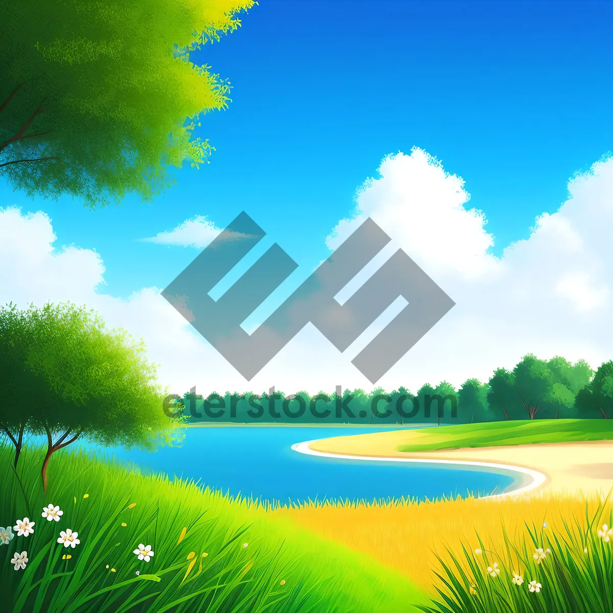 Picture of Vibrant Skyline over Lush Green Meadow
