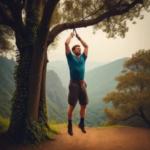 Active Runner in the Serene Forest