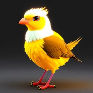Cheerful Yellow Bird in Cartoon Style Habitat