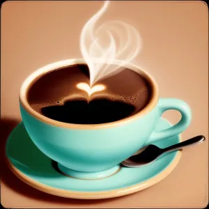Hot Morning Beverage in Black Ceramic Mug with Spoon