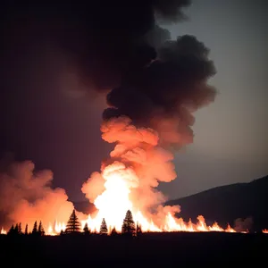 Fiery Volcanic Sunset over Mountain Range