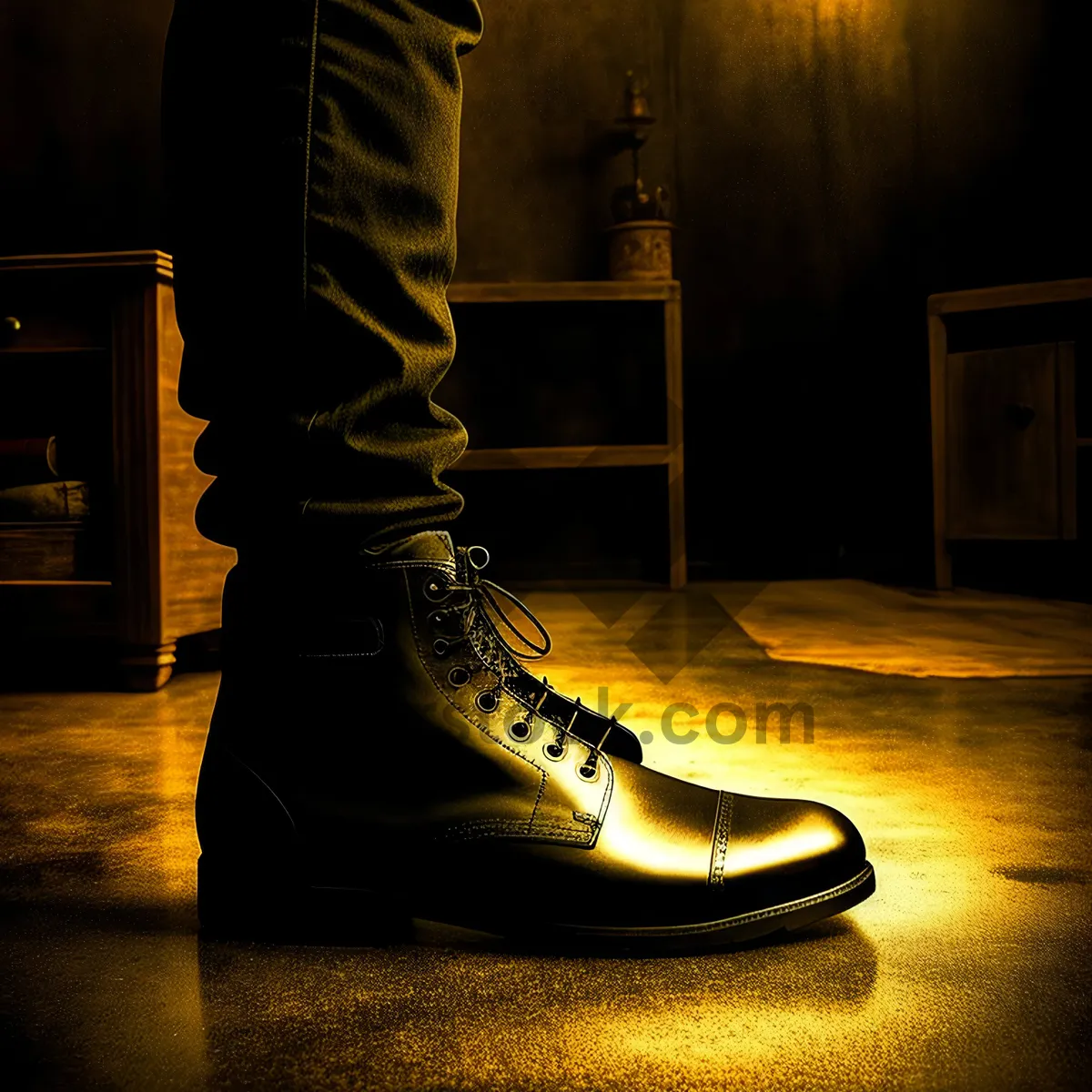 Picture of Black Leather Lace-Up Boots - Fashionable Footwear for Men