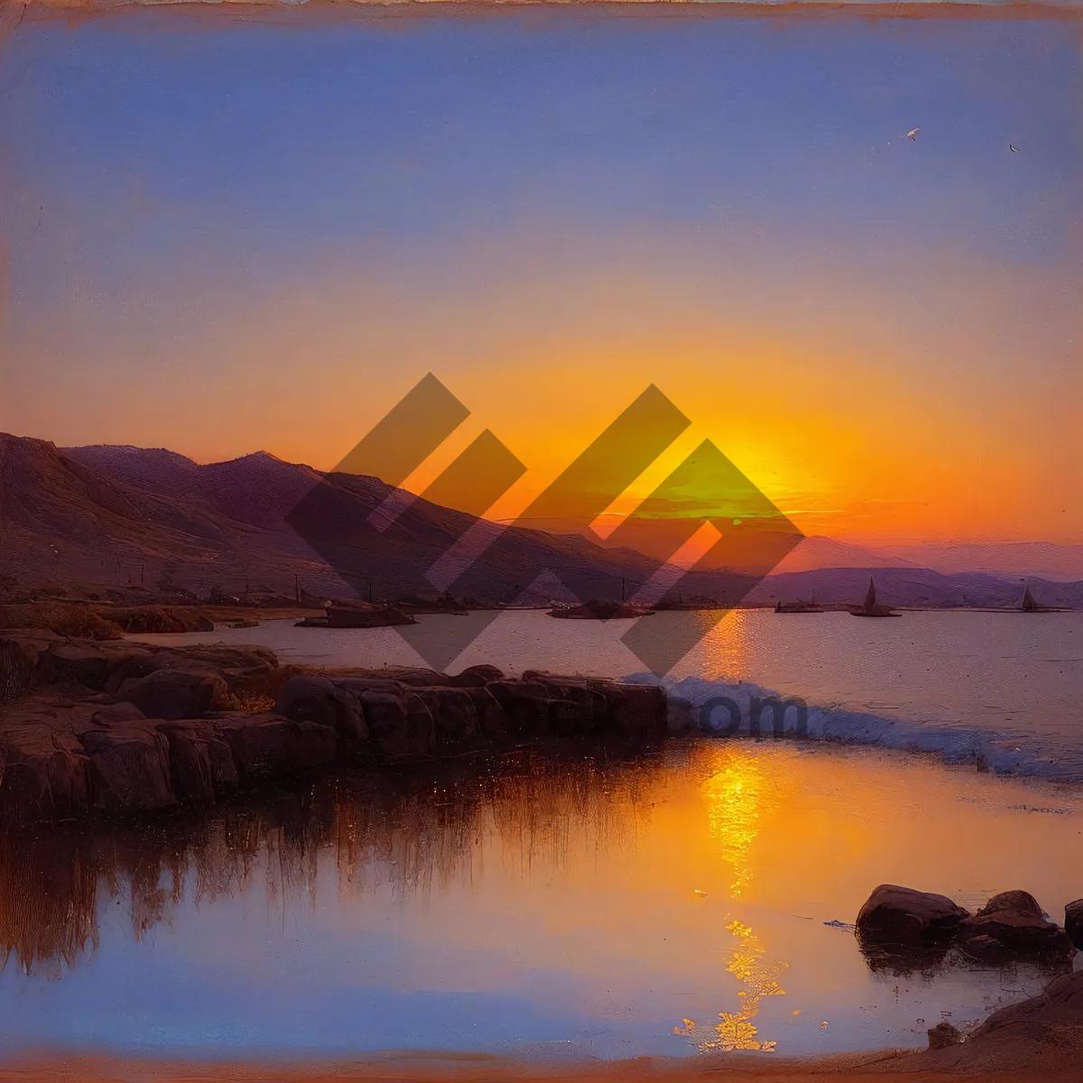 Picture of Golden Sunset Over Peaceful Tropical Beach