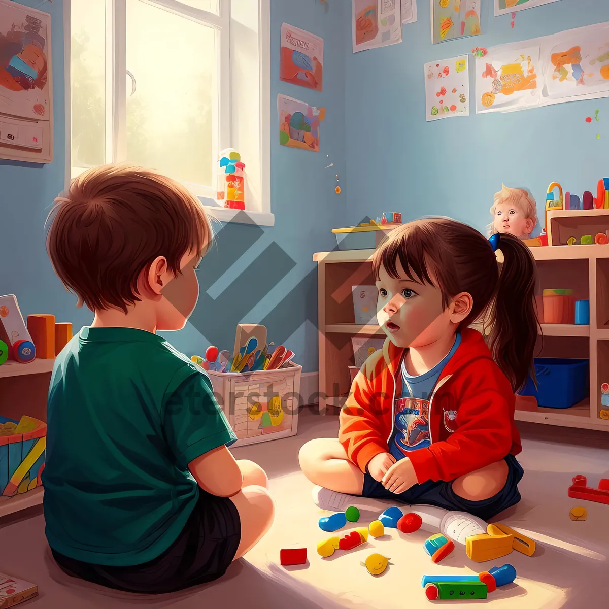 Picture of Happy Little Boy Learning in Preschool Classroom