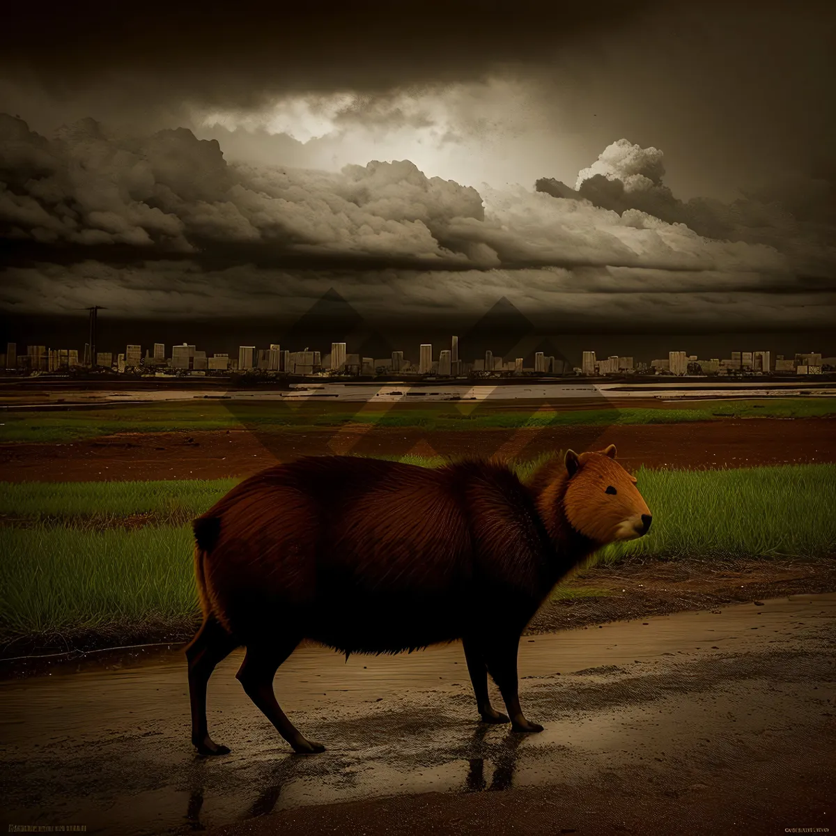 Picture of Rural Livestock Grazing in Green Meadow