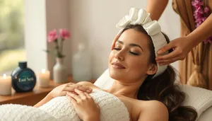 Happy woman smiling on bed in spa