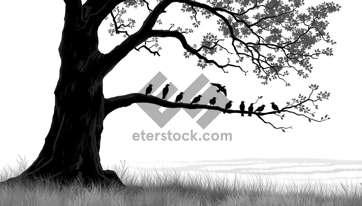 Picture of Black Tree Silhouette Against Sky Landscape Branch Trace