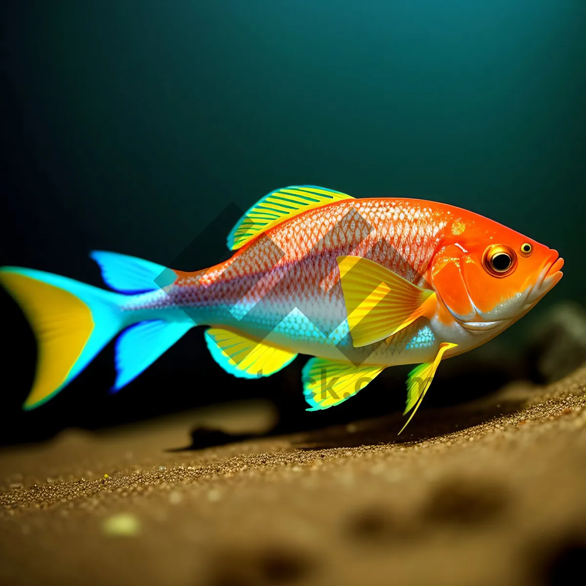 Picture of Golden Goldfish Swimming in Aquarium