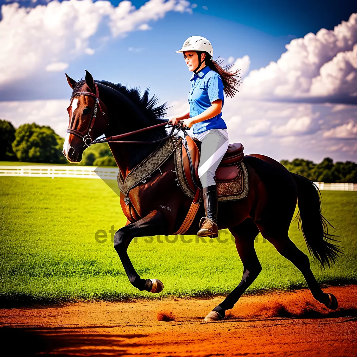 Picture of Thoroughbred Stallion Vaulting Horse: Equestrian Sport on Sky