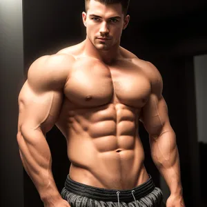 Ripped Fitness Model Flexing Muscles