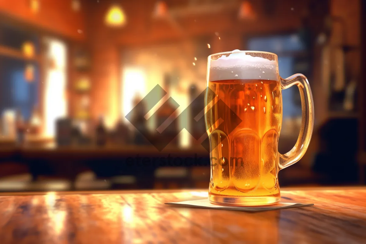 Picture of Golden Beer Mug with Frothy Ale in Bar