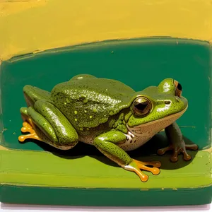 Bulging-eyed Tree Frog Peeking Through the Leaves