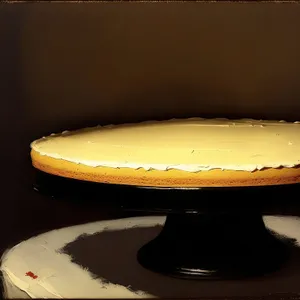 Food container on tabletop with plate and bowl.