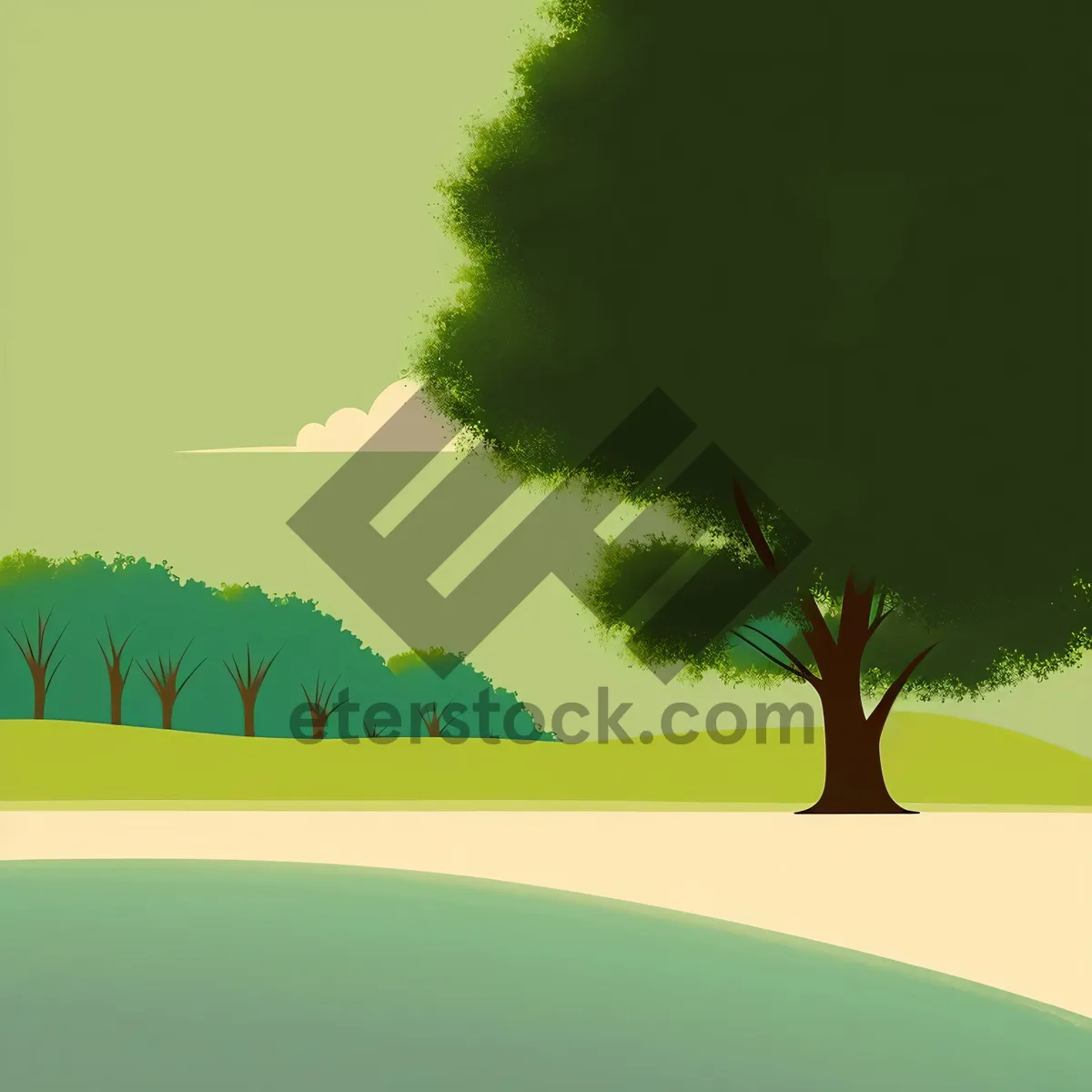 Picture of Sunlit Pasture with Oak Tree in Rural Landscape