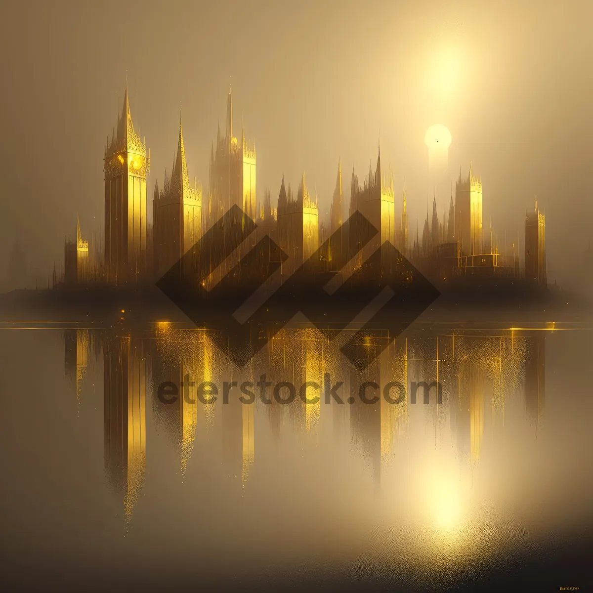 Picture of Nighttime Skyline Reflection on River: Urban Landmark