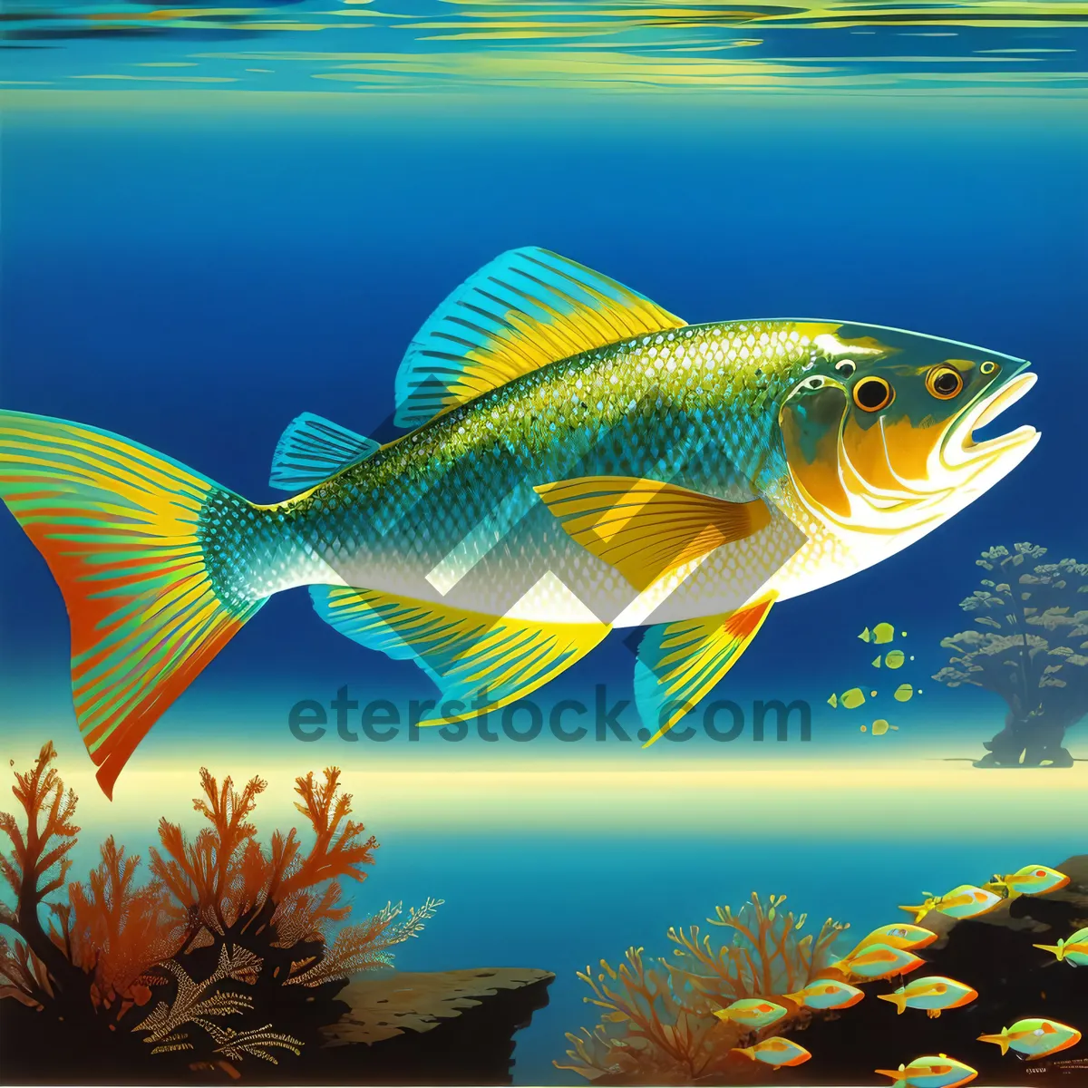 Picture of Vibrant Goldfish Swimming in Tropical Aquarium