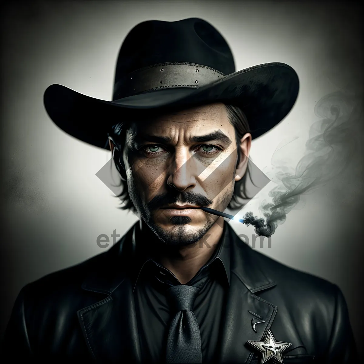 Picture of Attractive Cowboy Man in Black Hat - Fashion Portrait