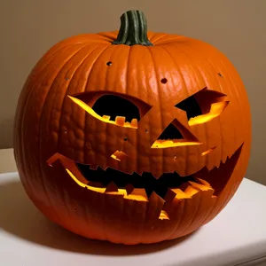 Spooky Pumpkin Jack-O'-Lantern Lighting up Autumn Night