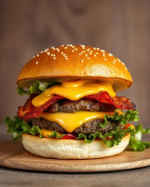 Grilled Cheeseburger with Fresh Salad and Tomato