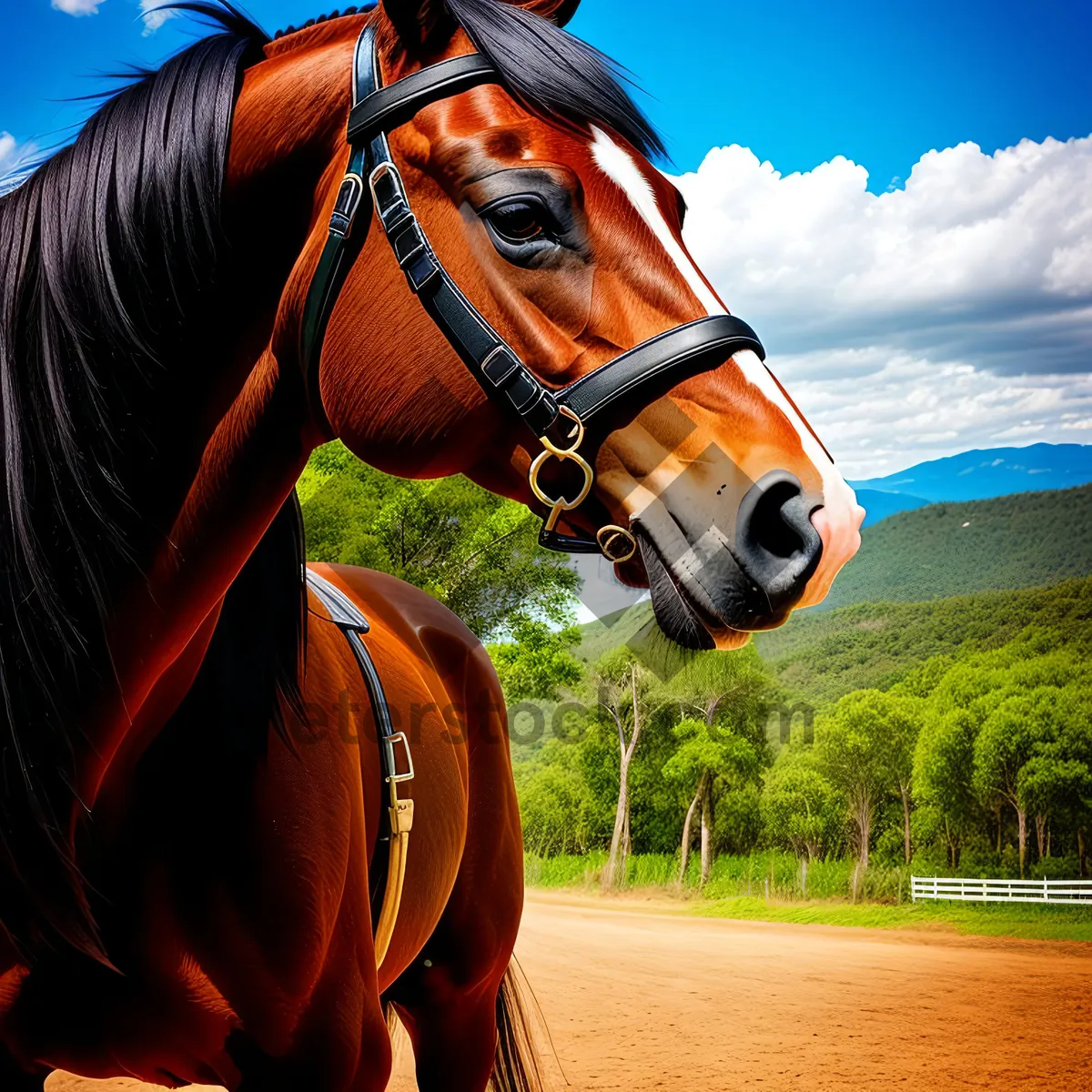 Picture of Stunning Thoroughbred Stallion in Bridle - Equine Elegance