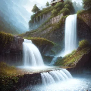 Serene Waterfall Flowing Through Lush Forest