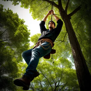 Active Man Exercising in Forest Park