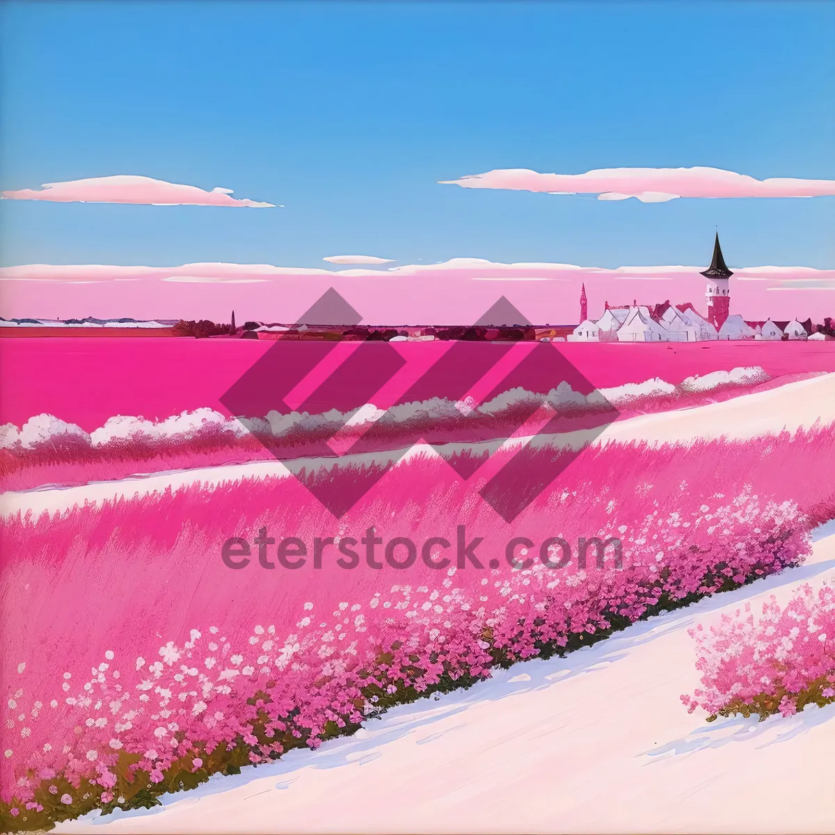 Picture of Serene Summer Landscape with Phlox by the Lake