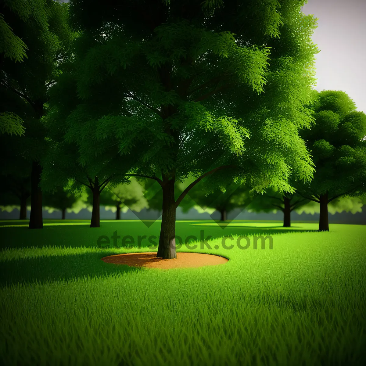 Picture of Sunny countryside scene with lush green trees.