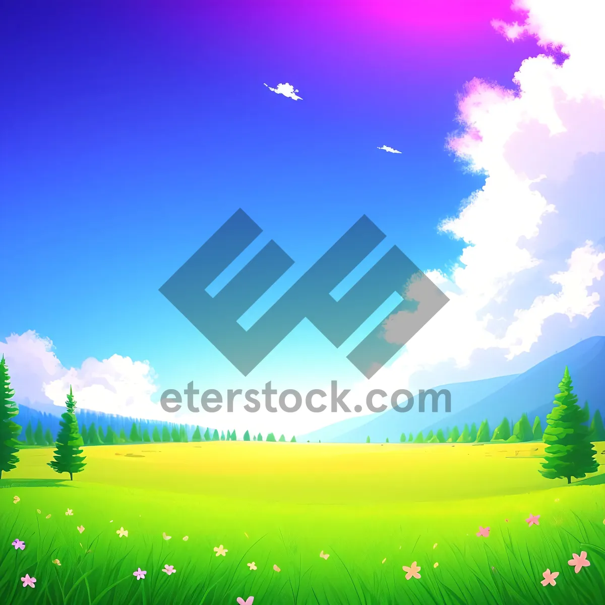 Picture of Vibrant countryside meadow with clear skies.