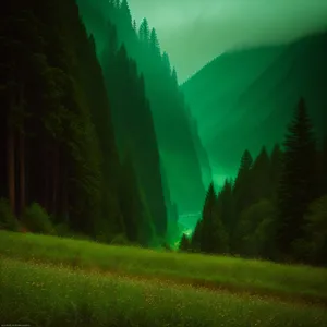 Idyllic rural landscape with majestic mountains and cloudy sky