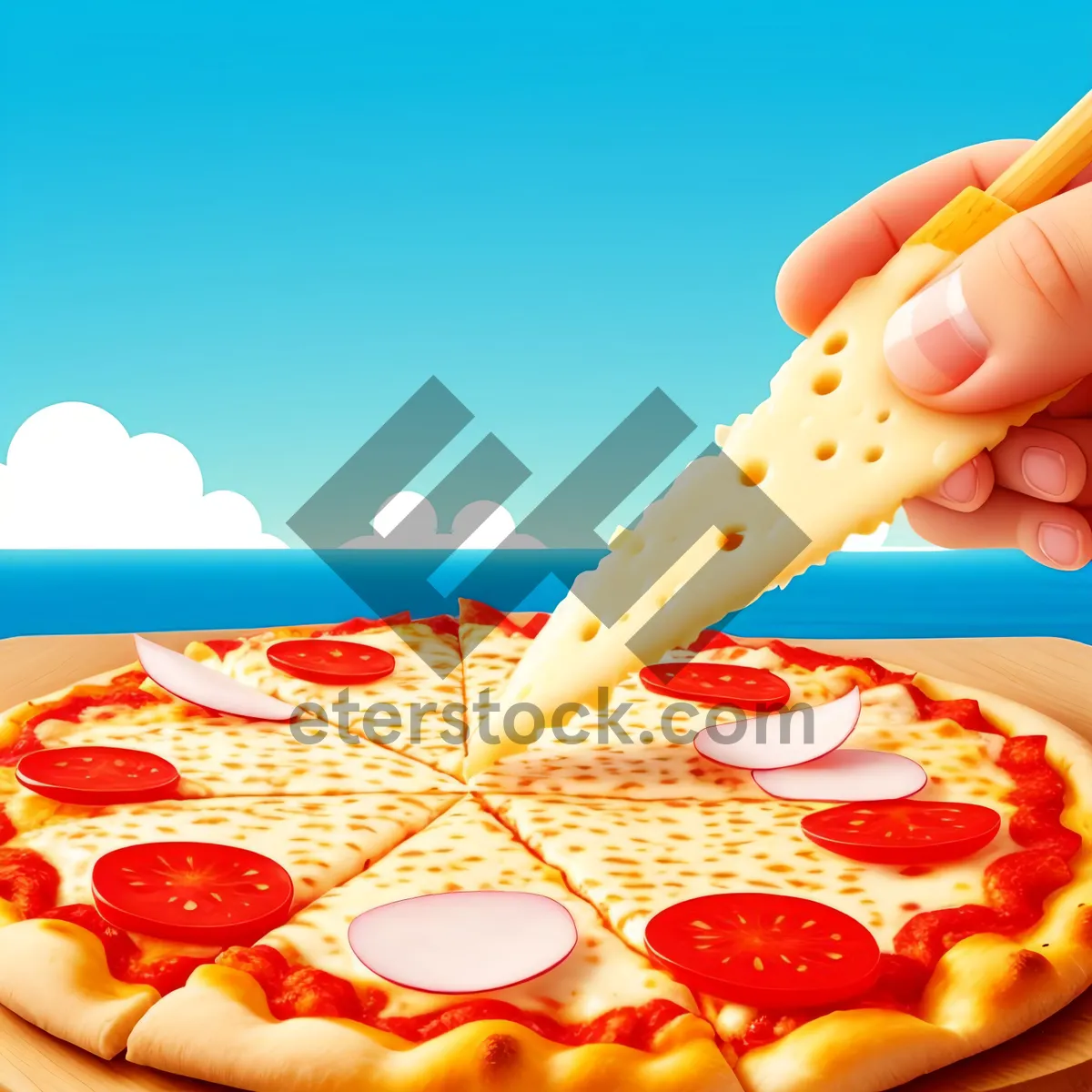 Picture of Delicious Gourmet Pizza with Fresh Tomato and Pepper