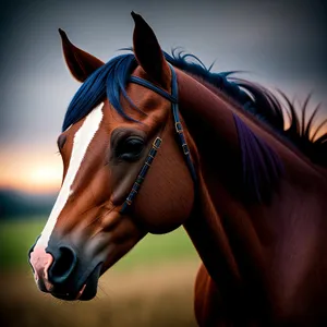 Thoroughbred Chestnut Stallion Grazing in Meadow