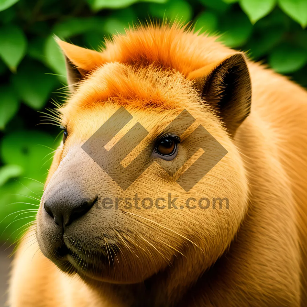 Picture of Brown pasture calf with horse in rural farm.