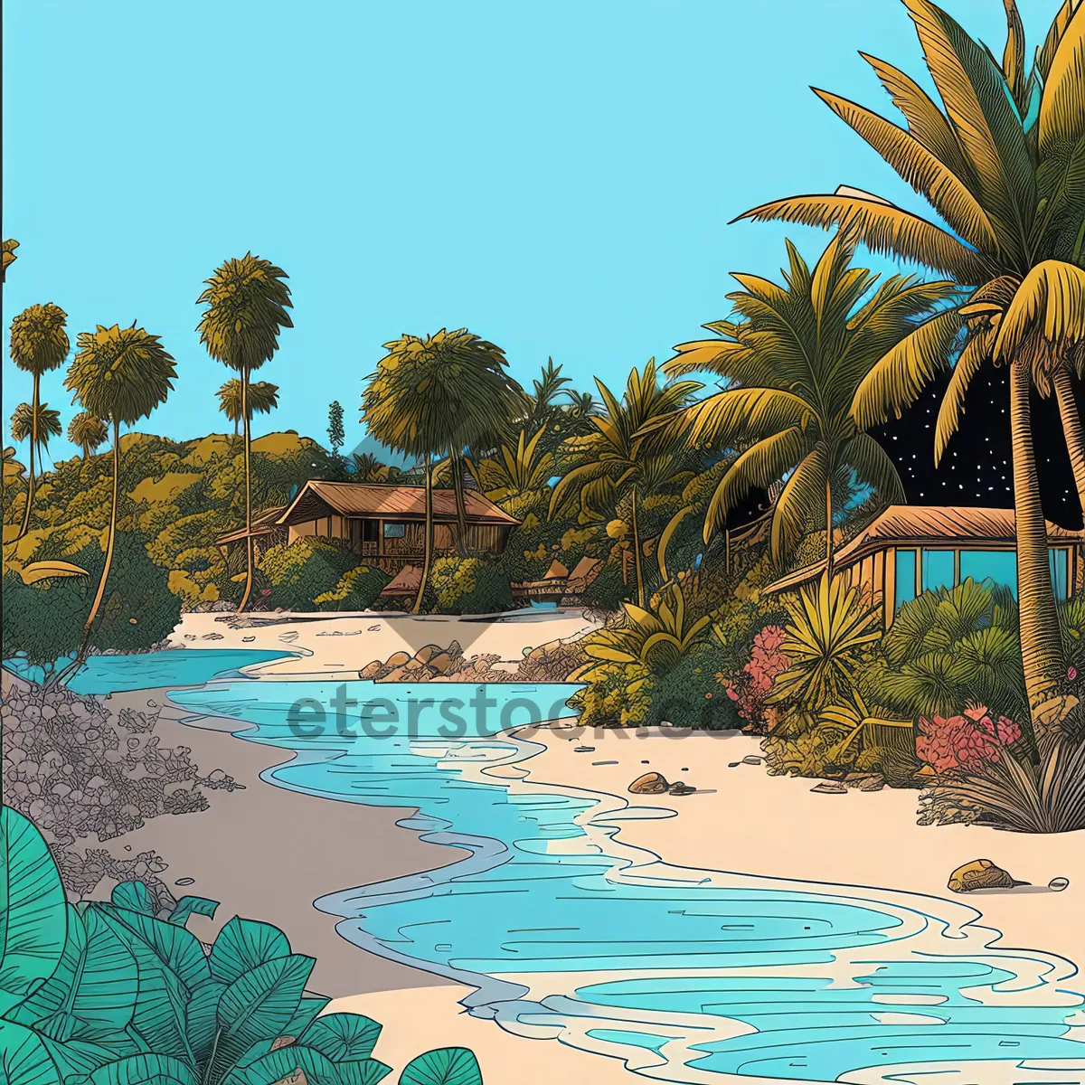 Picture of Tropical Paradise: Palm-fringed Beach and Azure Waters