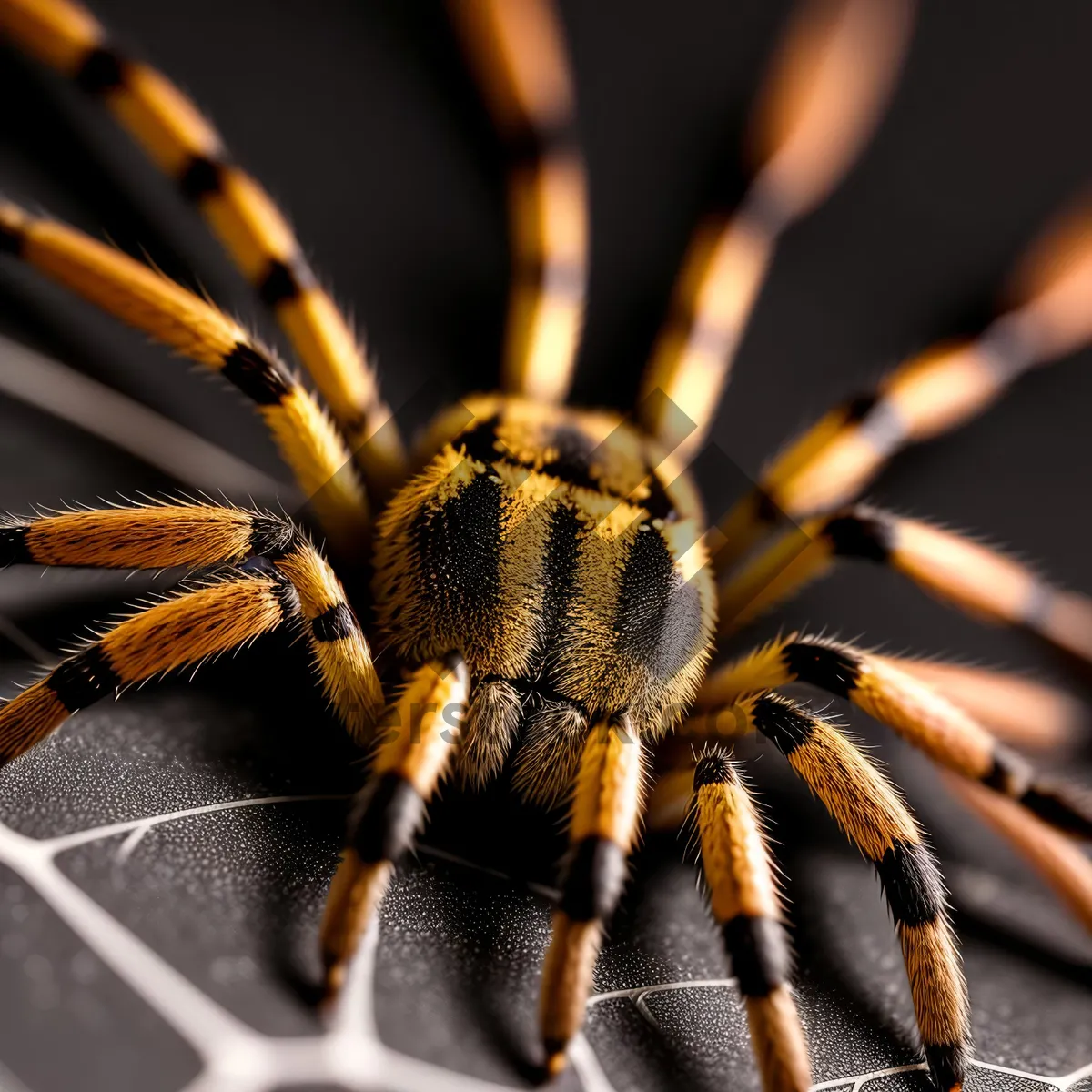 Picture of Black & Gold Garden Spider Amongst Yellow Flowers