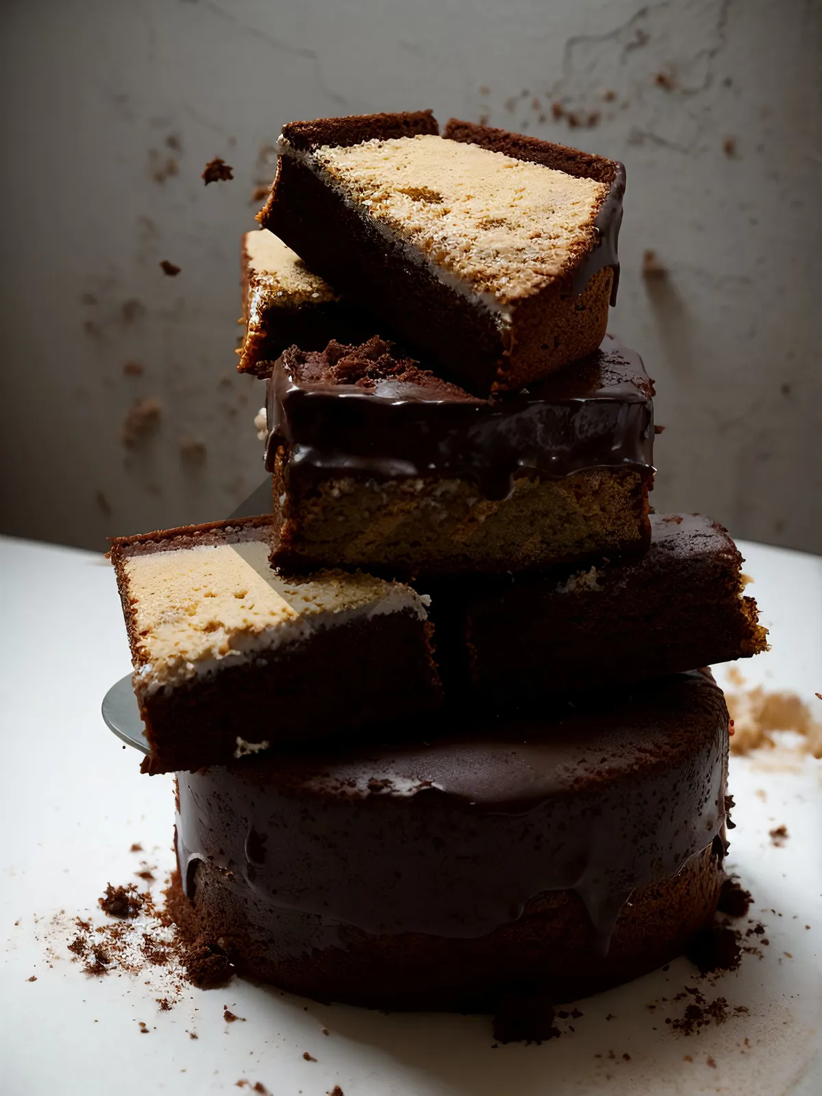 Picture of Decadent Chocolate Cake Slice with Creamy Frosting.