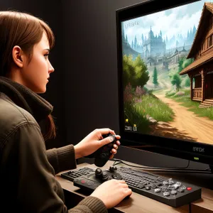Smiling Businesswoman Working on Laptop at Desk