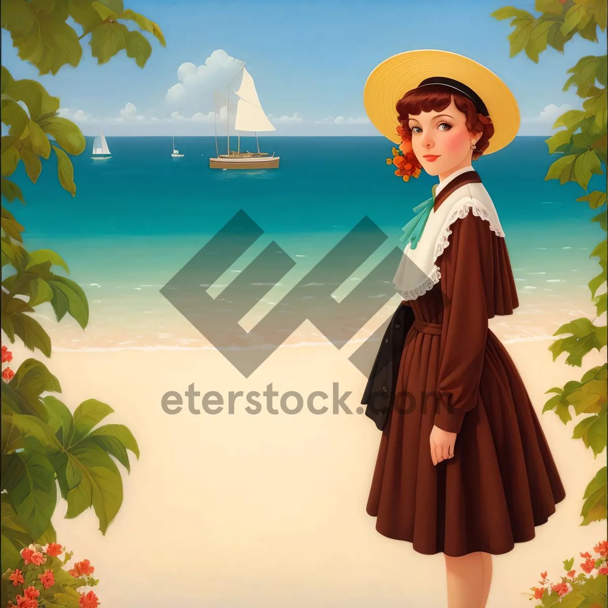 Picture of Smiling Lady with Fashionable Shopping Bags